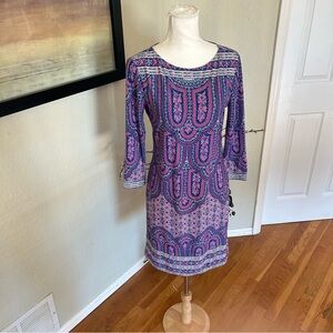 Vtg BCBG Max Azaria Calico Knee Length Shift Dress in Women’s Sz Small